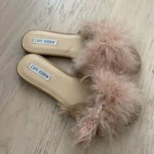 Worn once! Blush pink furry slides size 8